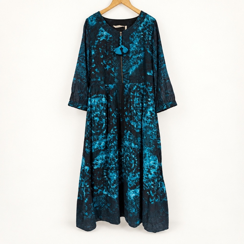 Soft Surroundings Small Dark Floral LS Venetian Maxi Dress Boho Lagenlook Artsy